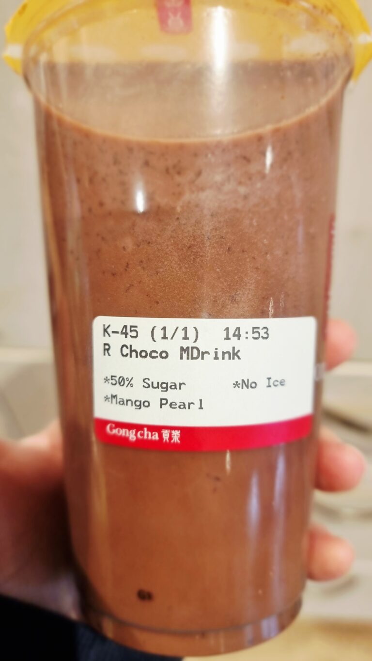 Chocolate Bubble Tea With Mango Pearls