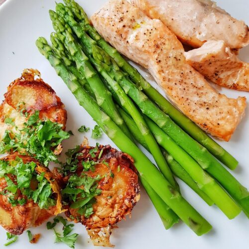 food, nature, salmon, asparagus, foodie, gourmand, potatoes, easter, feast, fish, vegetables