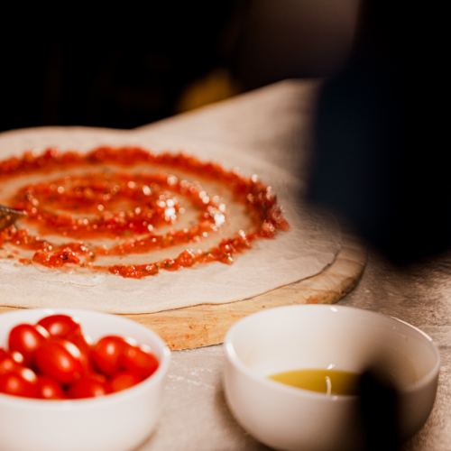 dough with tomato sauce