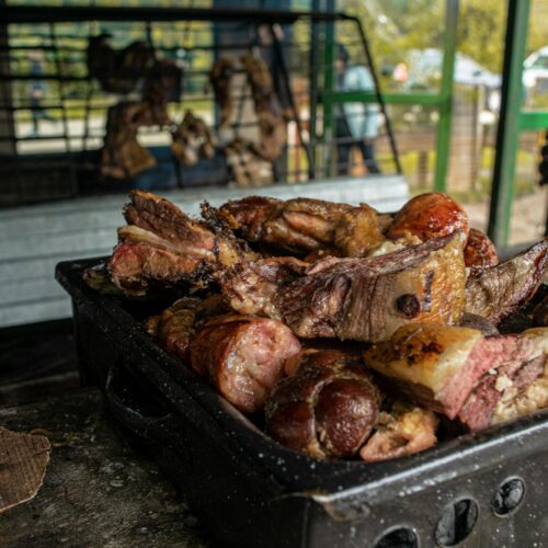 rustic barbecue platter with juicy meats