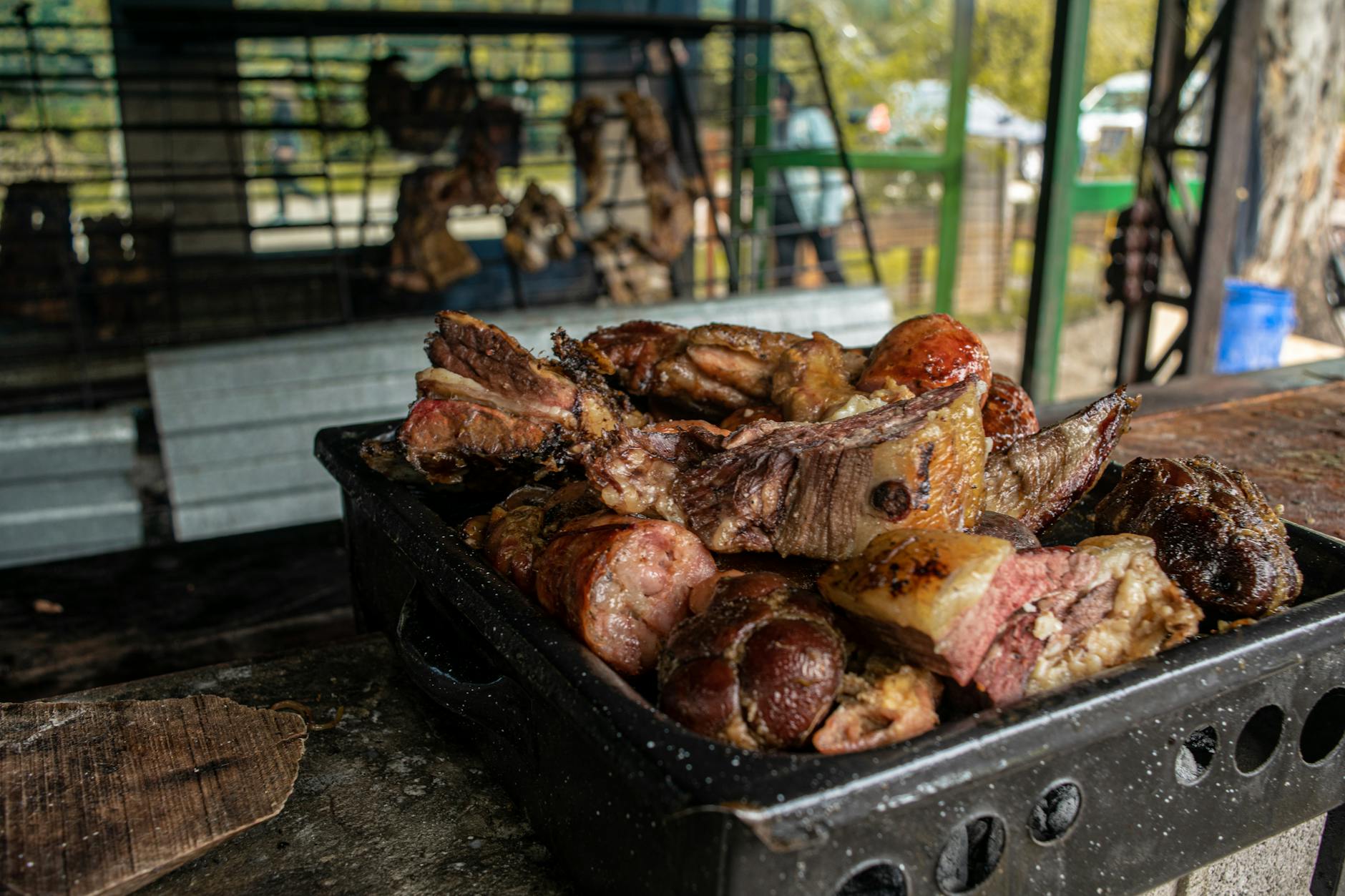 rustic barbecue platter with juicy meats